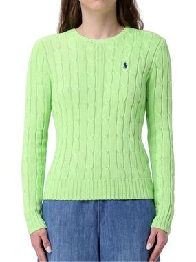 Vintage Polo Ralph Lauren Lime Green Cable Knit Crew Neck Sweater